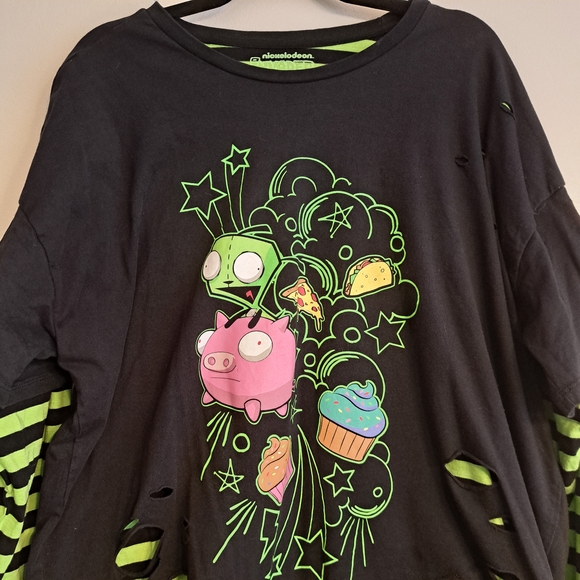 Nickelodeon Invader Zim Neon Green and Black Long Sleeve Size 2x - Picture 3 of 5